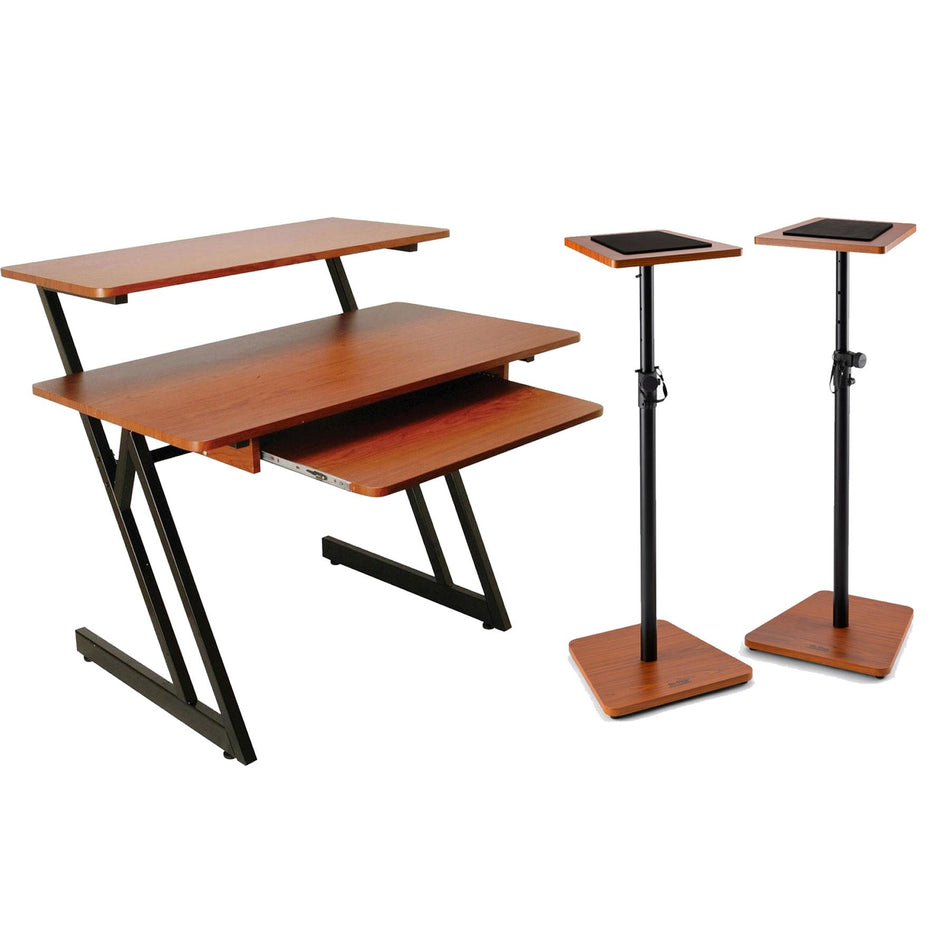 On-Stage WS7500RB Rosewood Workstation Bundle with Studio Monitor Stands