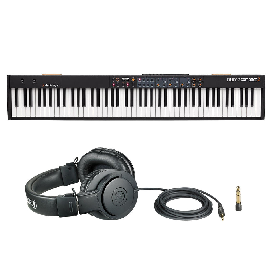 Studiologic Numa Compact 2 88-Note Keyboard w/ Audio-Technica ATH-M20x Headphones Bundle