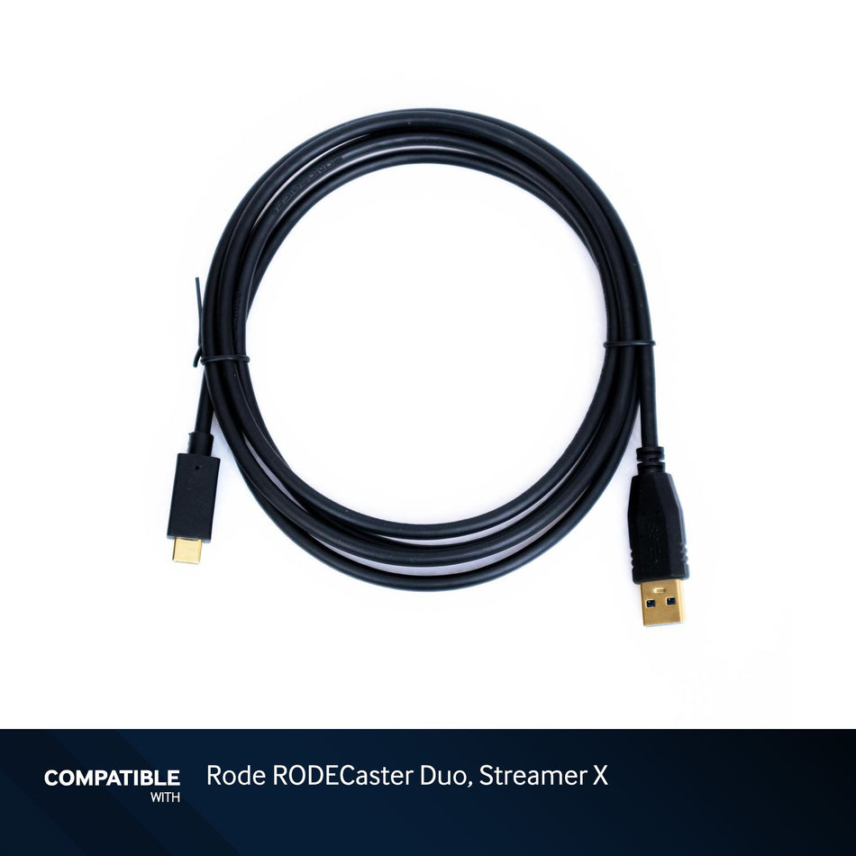 6-Foot Black USB-C to USB-A Cable for Rode RODECaster Duo, Streamer X