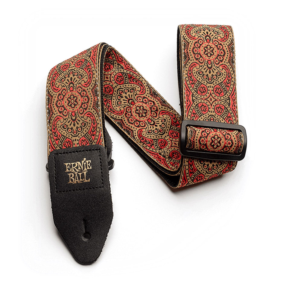 Ernie Ball P04162 Crimson Paisley Jacquard Guitar Strap with Leather Ends 41-72"