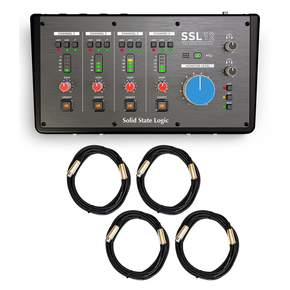 SSL SSL 12 USB-C Audio Interface w/ 4 20-foot XLR Cables Bundle