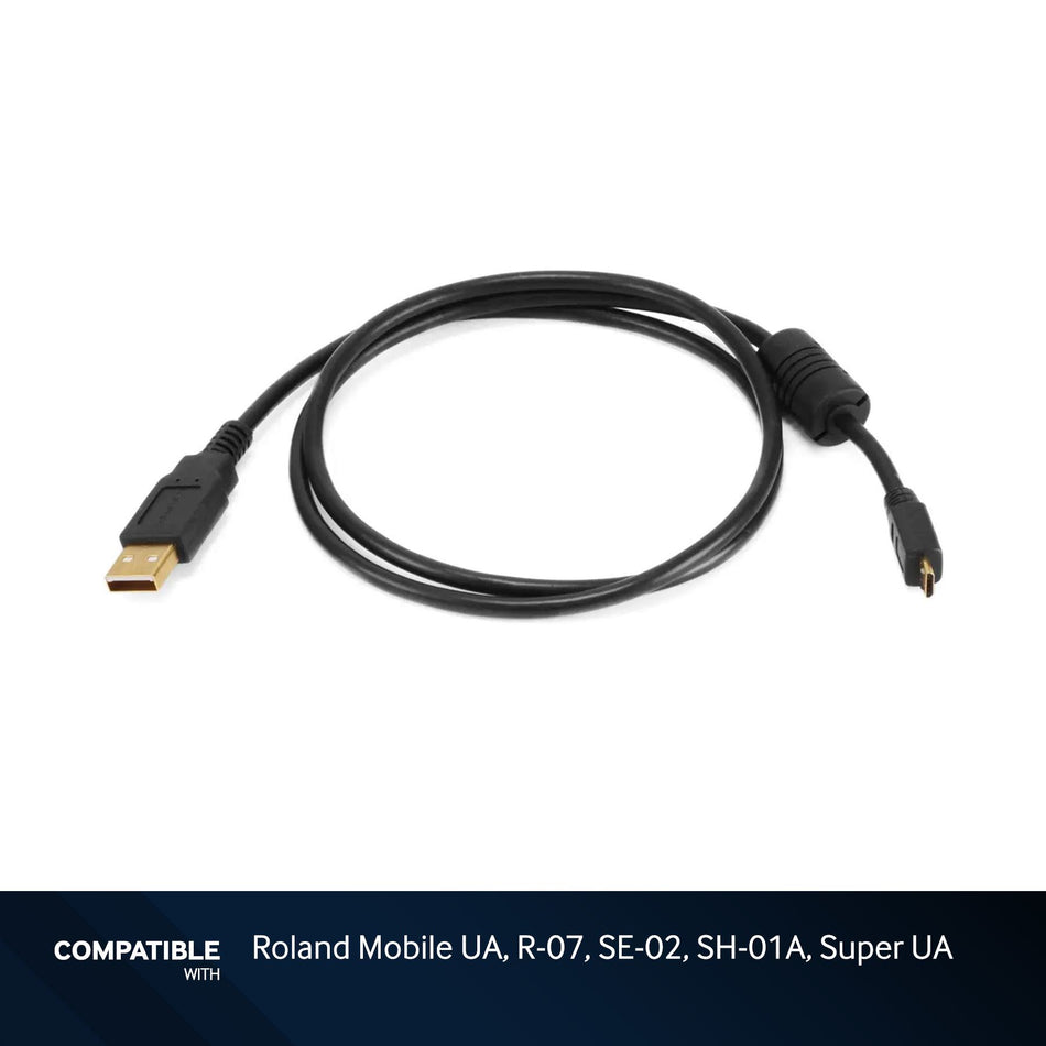3-foot Black USB-A to USB Micro B Gold Plated Cable for Roland Mobile UA, R-07, SE-02, SH-01A, Super UA