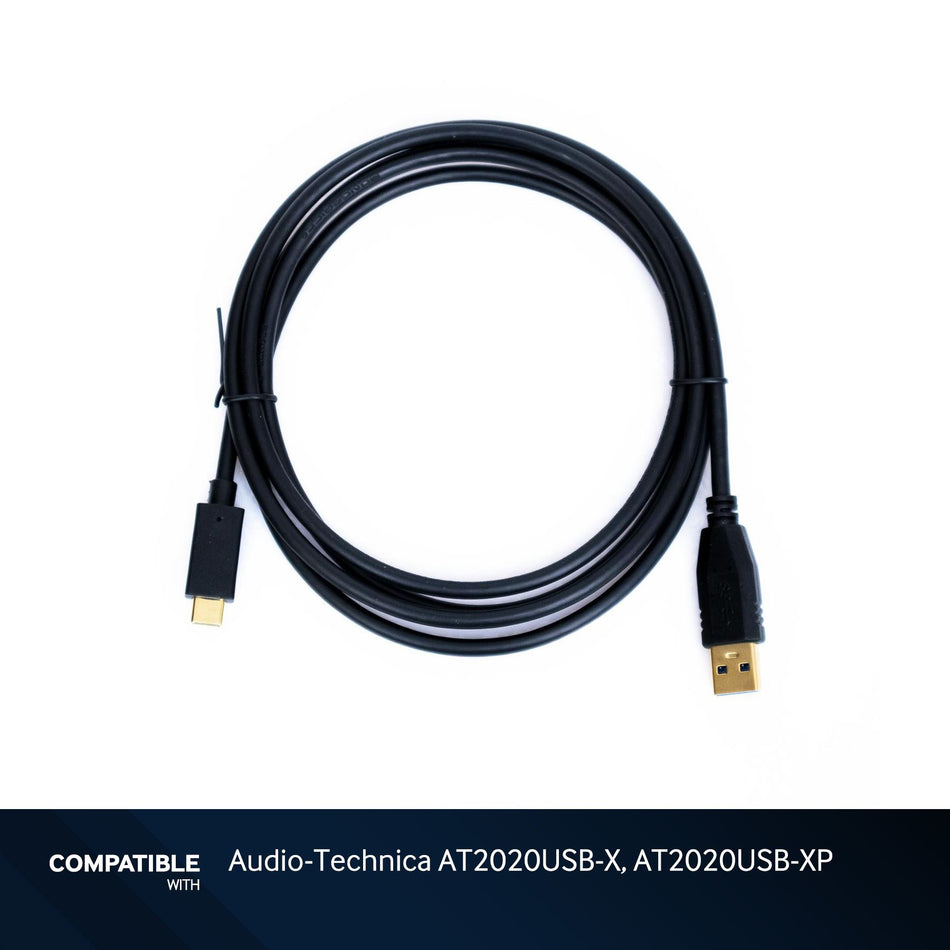 6-Foot Black USB-C to USB-A Cable for Audio-Technica AT2020USB-X, AT2020USB-XP