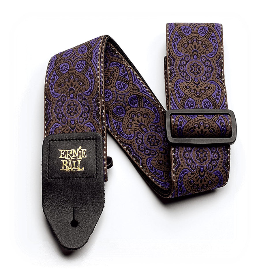 Ernie Ball P04164 Purple Paisley Jacquard Guitar Strap with Leather Ends 41-72"