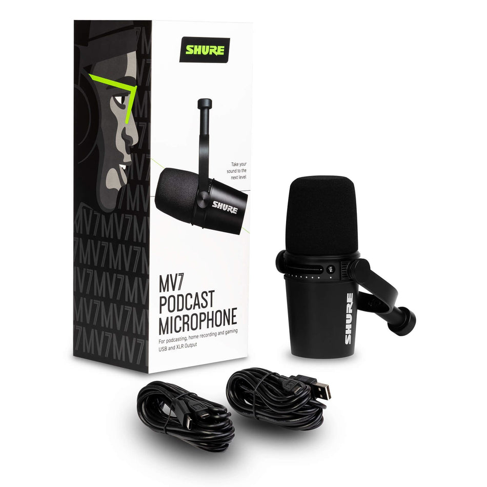 Shure Motiv MV7 Black Podcast Microphone USB XLR Dynamic Mic Pod-Cast Streaming