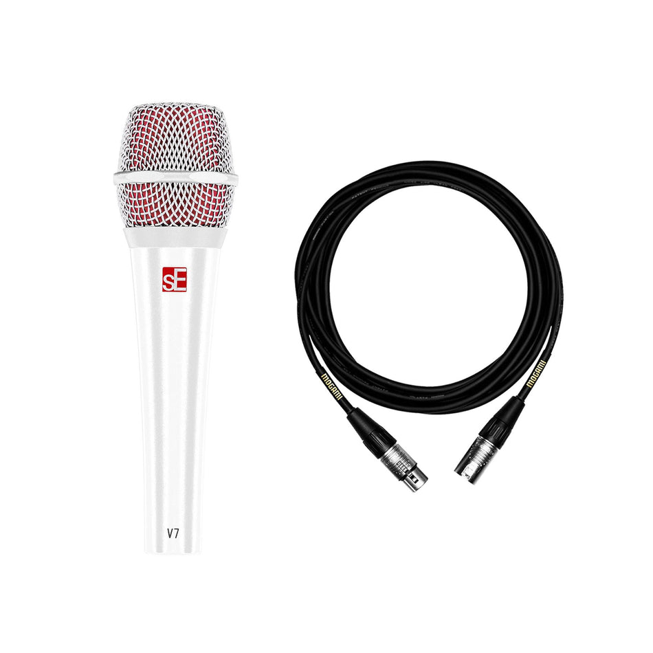 sE Electronics V7 White Dynamic Vocal Microphone Bundle with Mogami XLR Cable