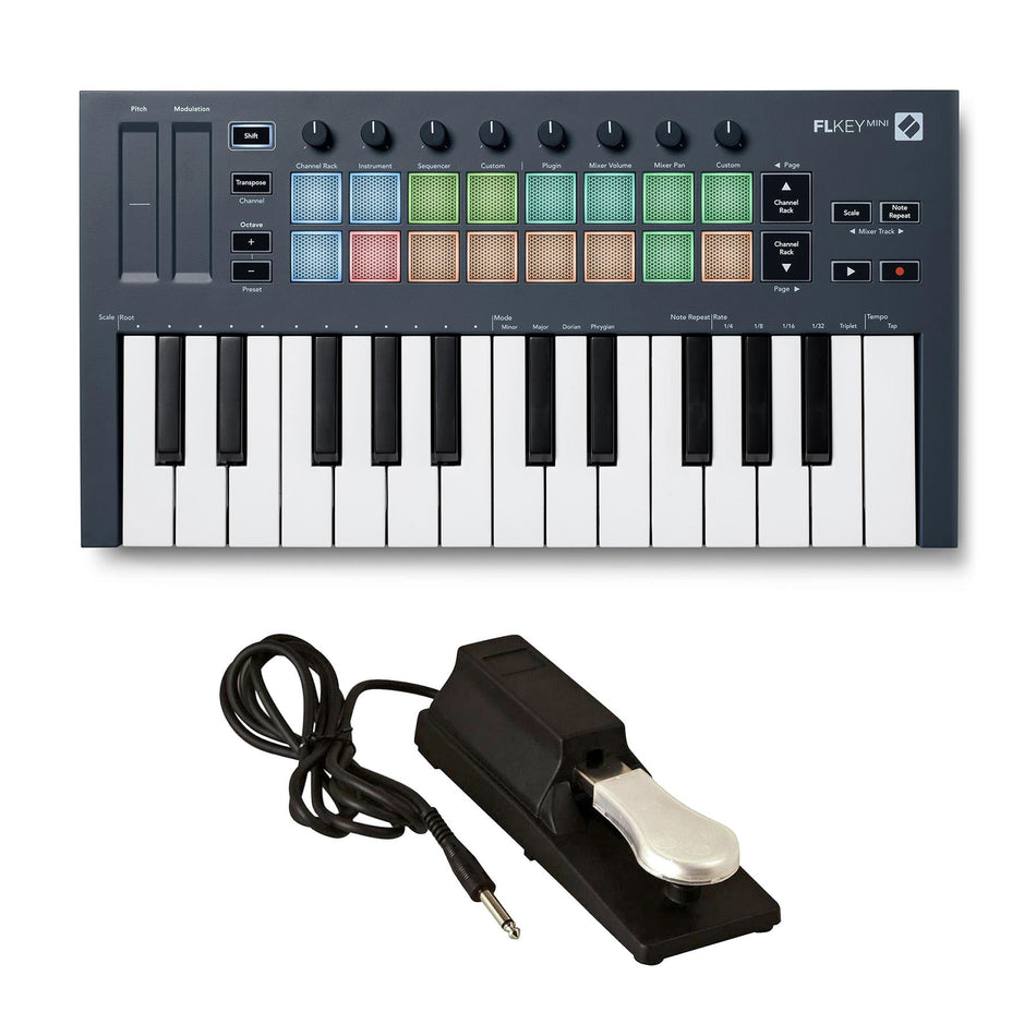 Novation FLkey Mini Keyboard Controller for FL Studio Bundle with Sustain Pedal