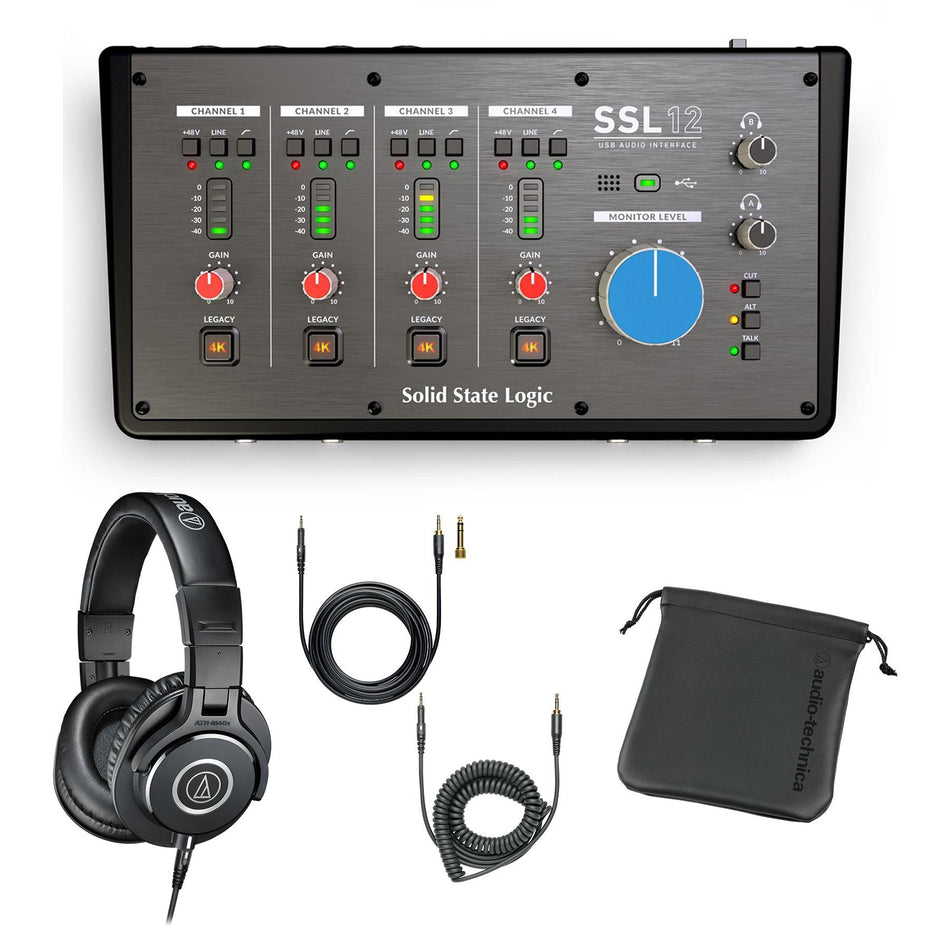 Solid State Logic SSL 12 USB Audio Interface Bundle with Audio-Technica ATH-M40x Headphones