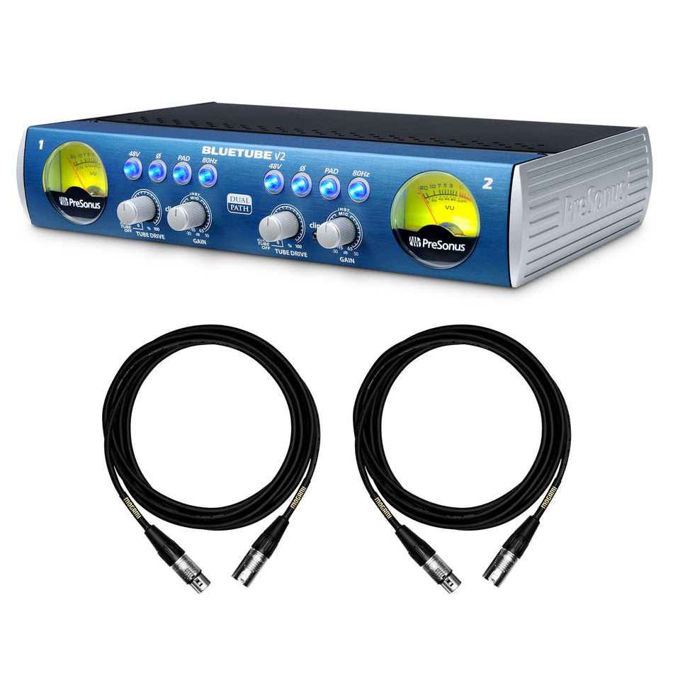 PreSonus BlueTube DP V2 Stereo Mic Preamp w/ 2 15-foot XLR Mogami Cables Bundle
