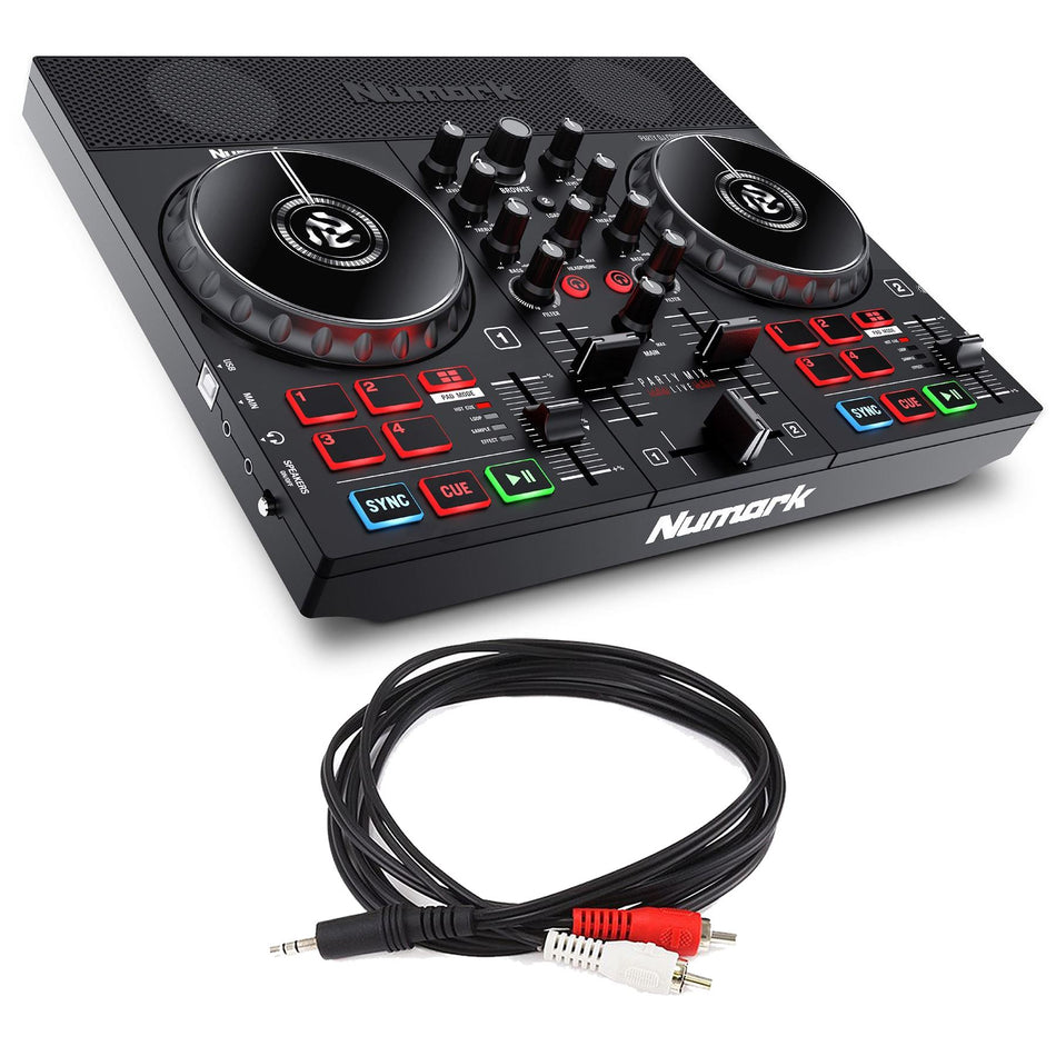 Numark Party Mix Live DJ Controller Bundle with 1/8" to Dual RCA Cable