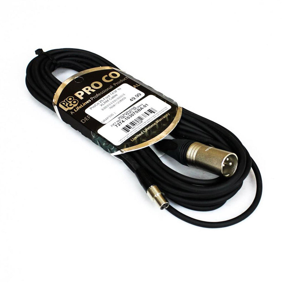 ProCo 25-Foot TA3F to XLRM Cable TA3 XLR Male Cord