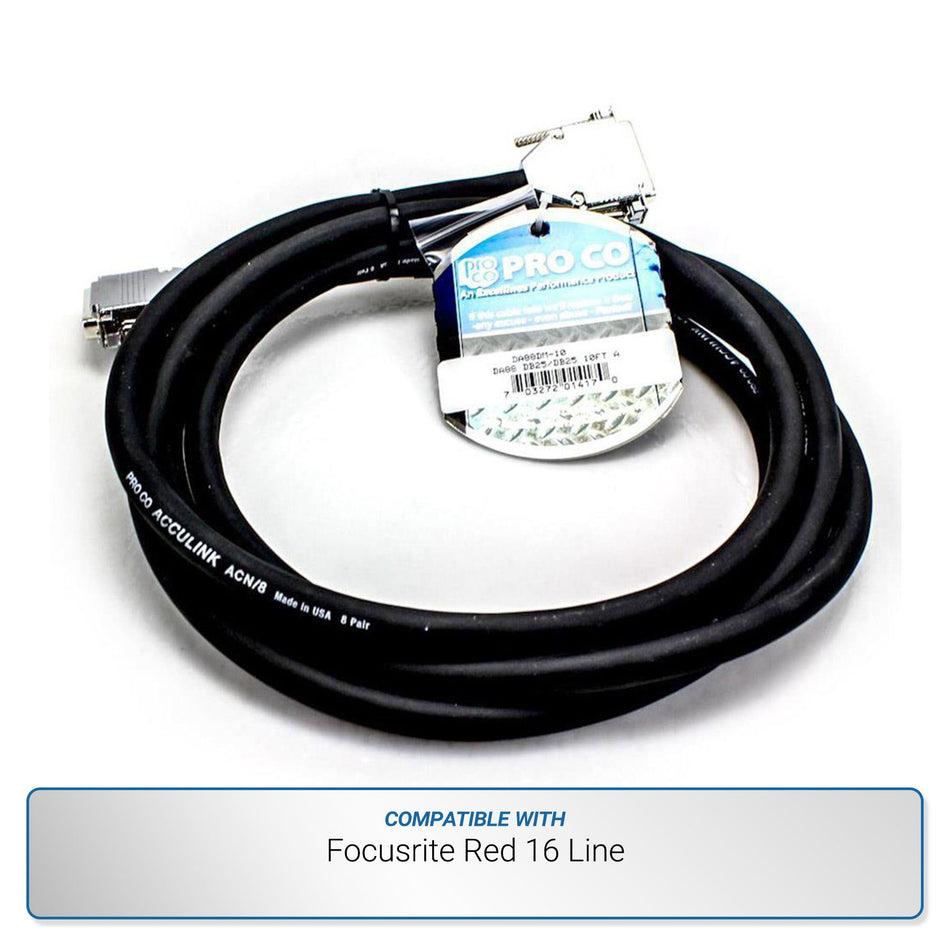 Pro Co 10ft 8-Channel DB25 to DB25 Analog Snake for Focusrite Red 16 Line