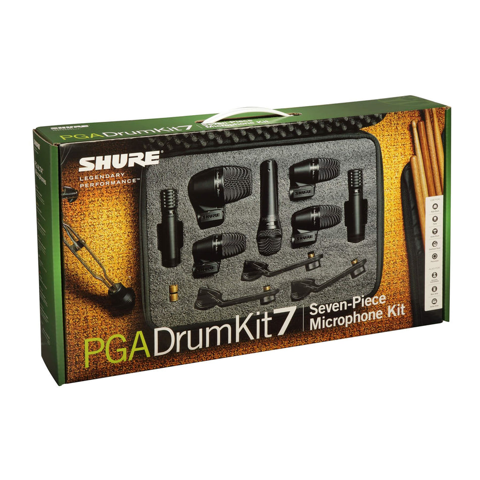 Shure PGADRUMKIT7 Drum Microphone Kit with Cables Package Bundle Set DrumKit