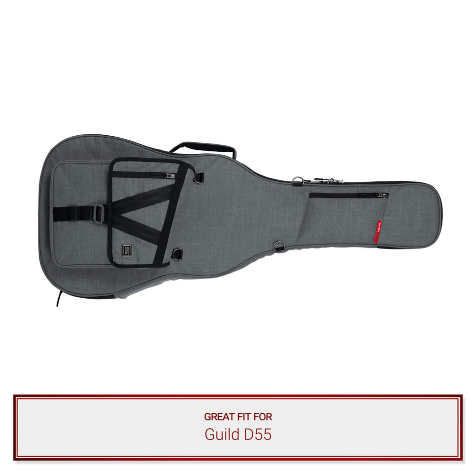 Gator Cases Transit Series Gray Acoustic Guitar Gig Bag fits Guild D55
