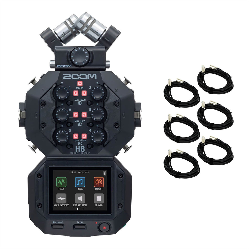 Zoom H8 Handy Recorder Bundle with 6 20-foot XLR Cables