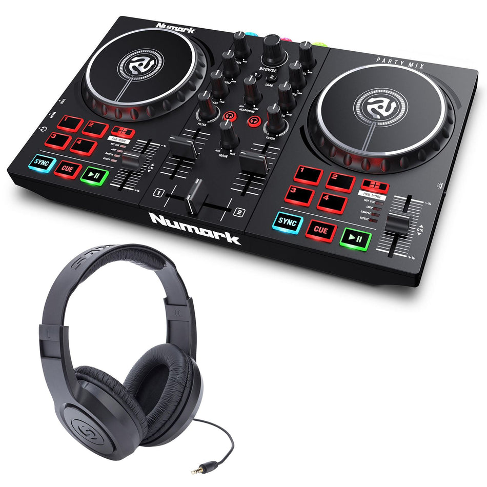 Numark Party Mix MKII DJ Controller Bundle with Samson SR350 Headphones