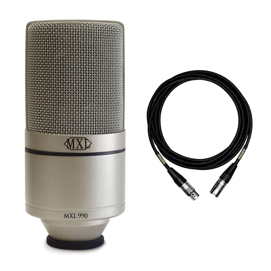 MXL 990 Condenser Microphone w/ Premium Mogami 15-foot CorePlus XLR Cable Bundle