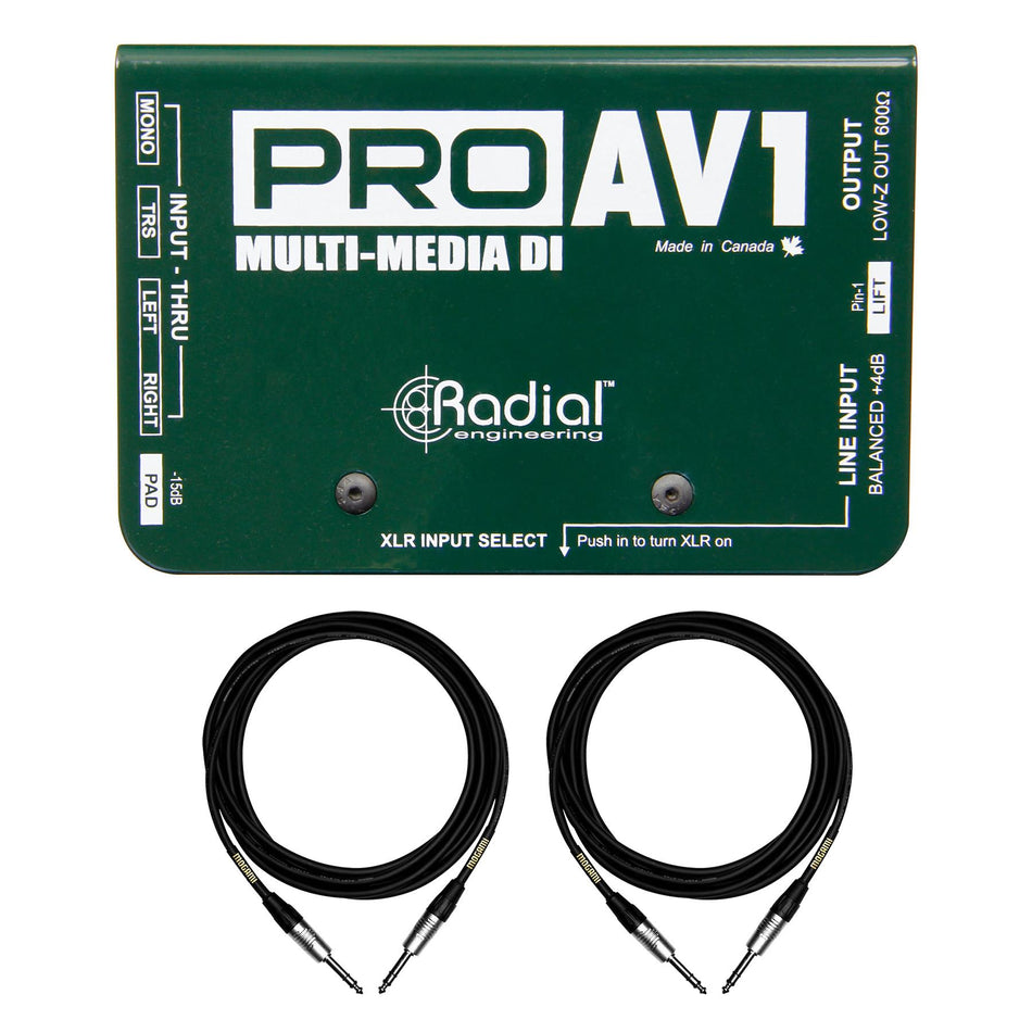 Radial Engineering ProAV1 w/ 2 Premium Mogami TRS 1/4" Cables Bundle
