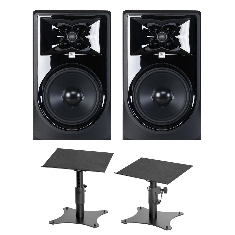 JBL 308P Studio Monitor Pair Bundle with On-Stage SMS4500P Monitor Stands
