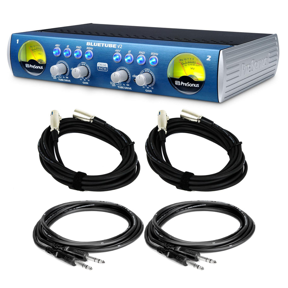 PreSonus BlueTube DP V2 Stereo Mic Preamp w/ 2 XLR & 2 TRS Cables Bundle