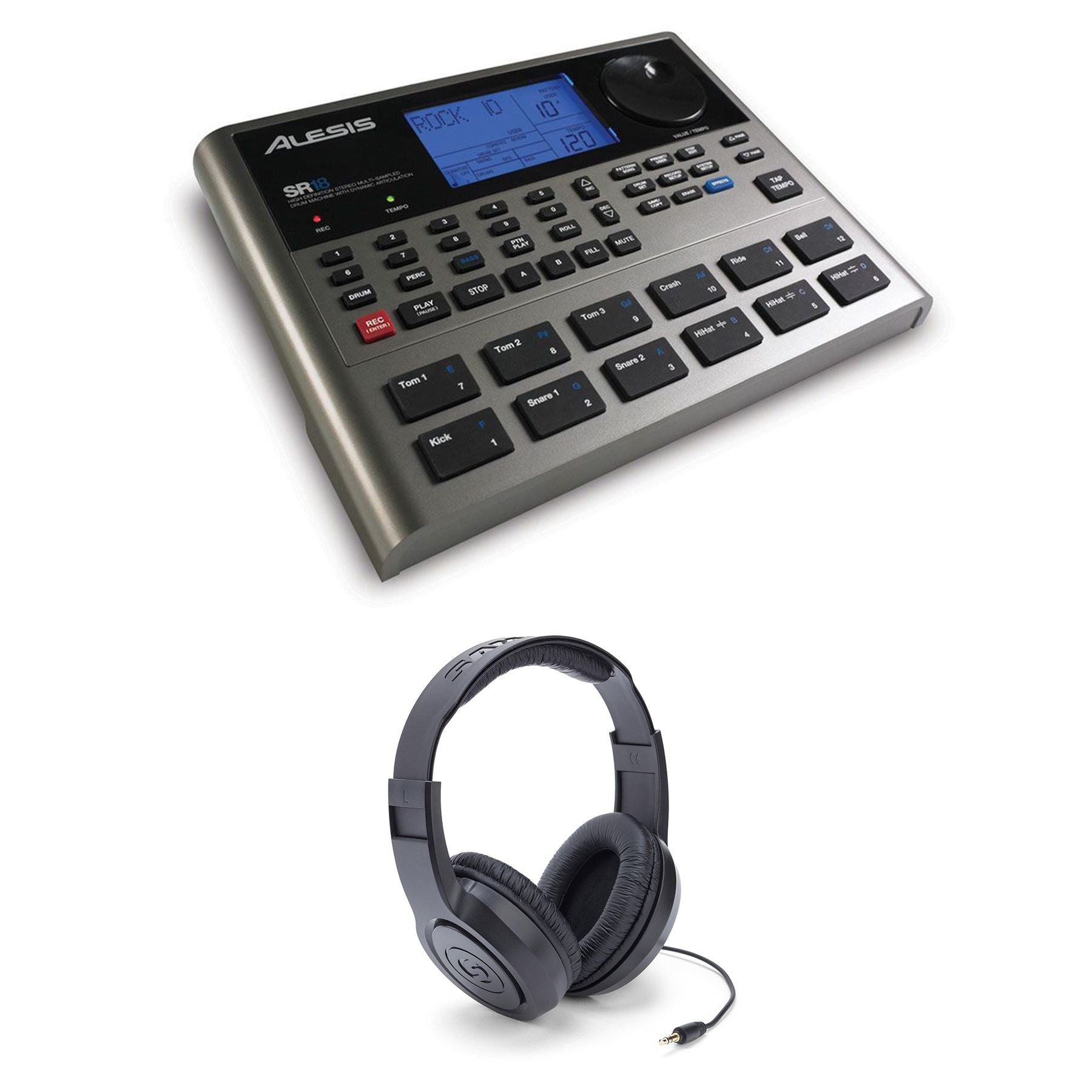 Alesis SR18 Drum Machine Bundle with Samson SR350 Headphones