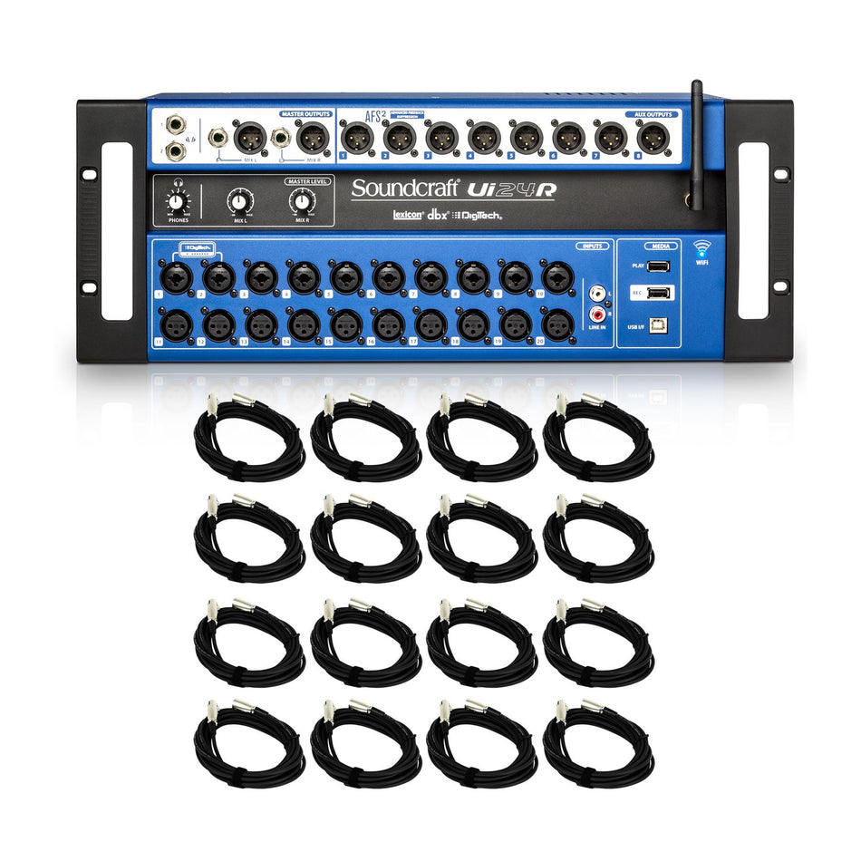 Soundcraft Ui24R Digital Mixer Bundle with 16 20-foot XLR Cables