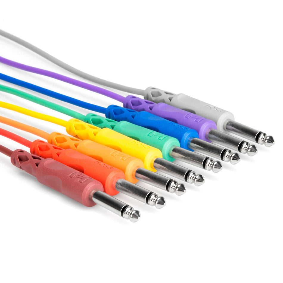 Hosa CPP-890 8-Pack of 3-Foot Unbalanced Patch Cables 1/4" TS to Same Multicolor