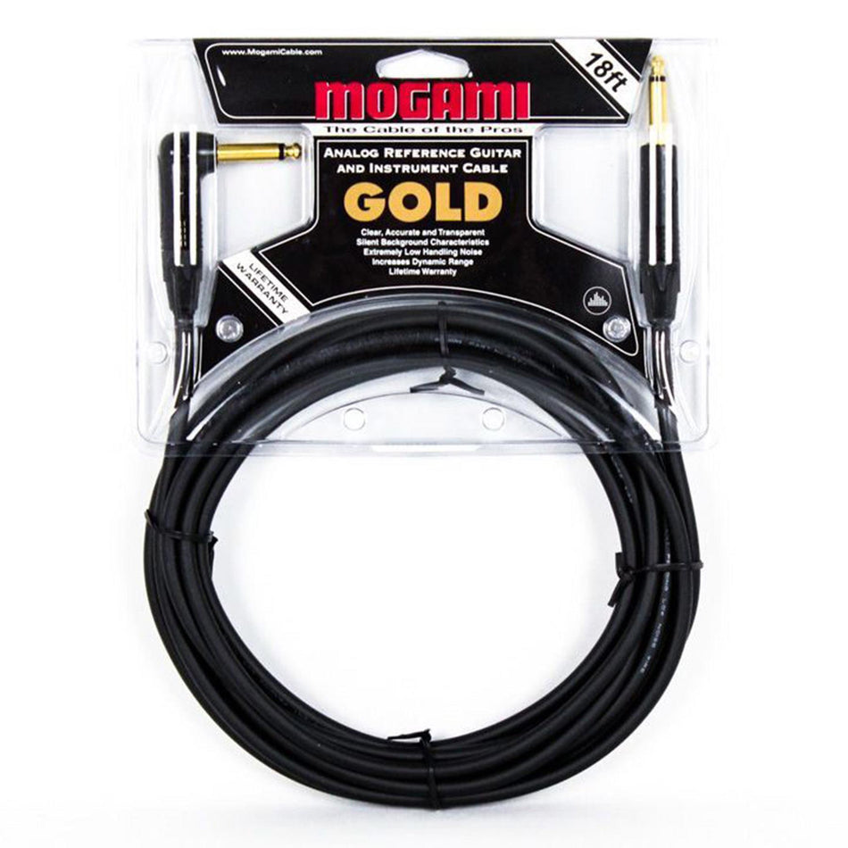 18-foot Mogami Gold 1/4" Guitar Cable Right-Angle Male to Straight