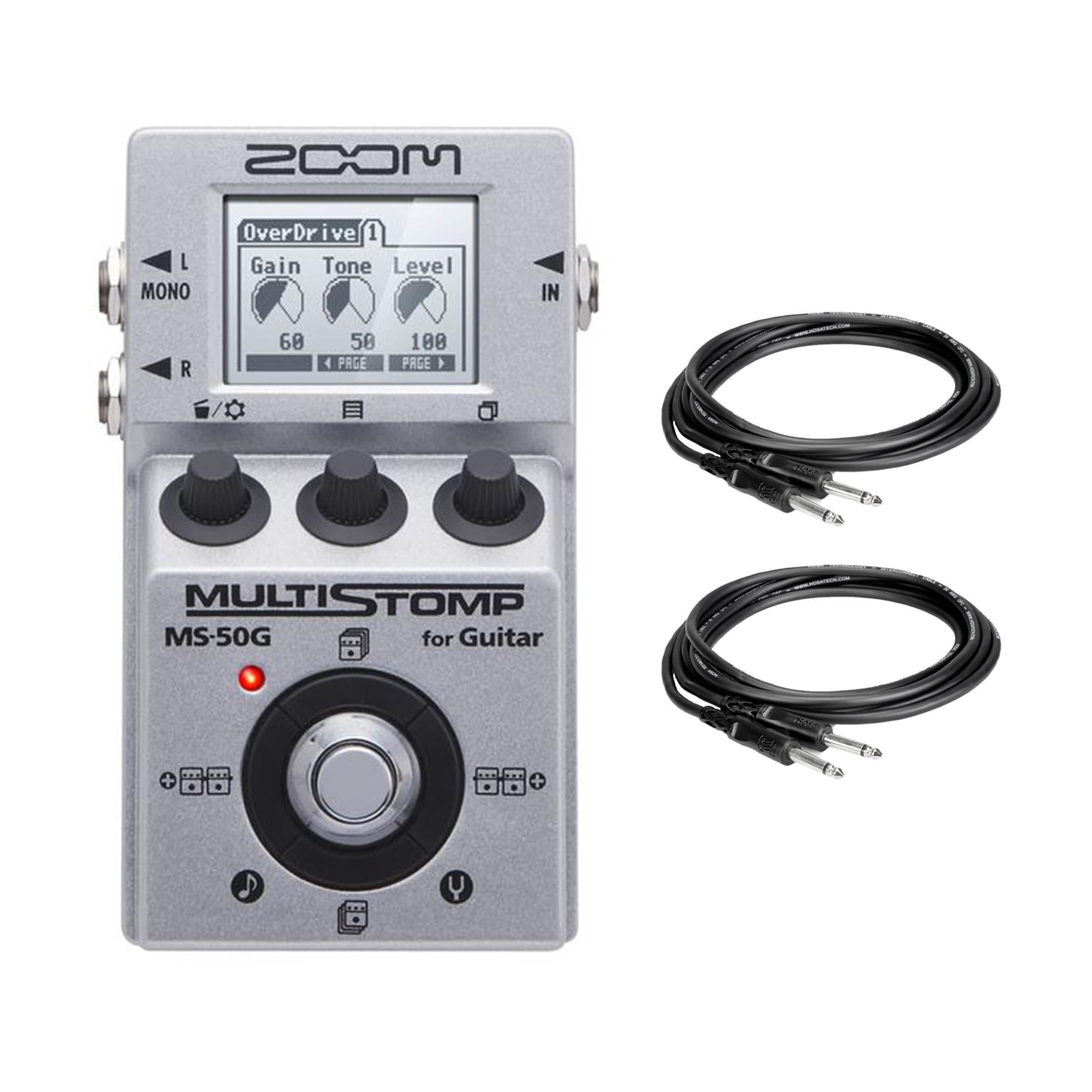 Zoom MS-50G MultiStomp Guitar Pedal w/ 2 Instrument Cables Bundle