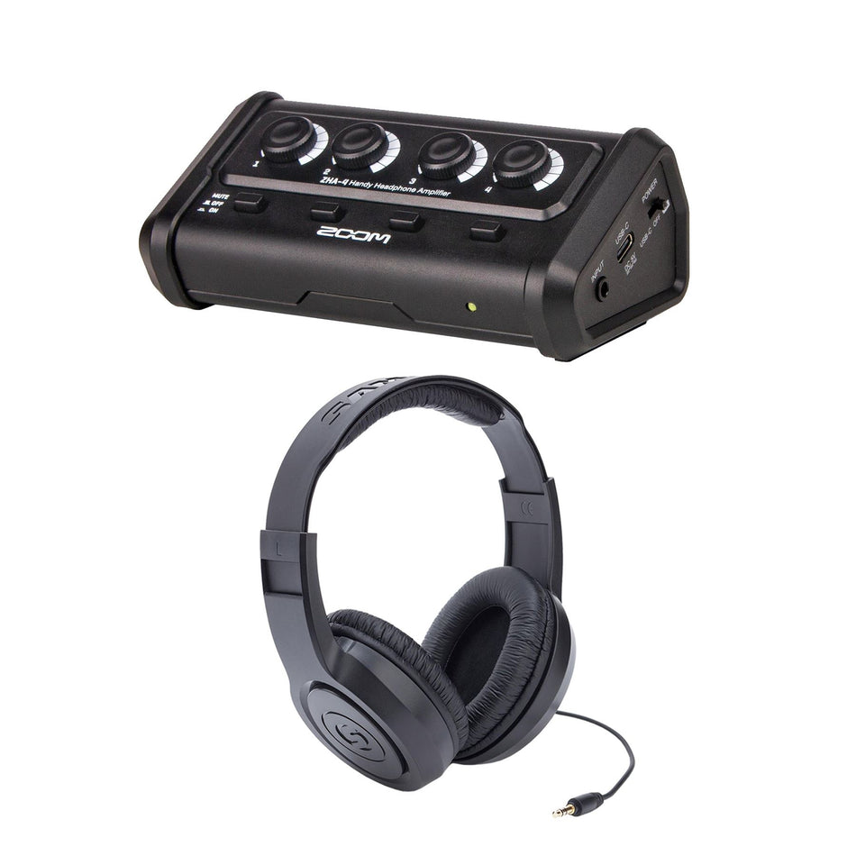 Zoom ZHA-4 Handy Headphone Amplifier Bundle with Samson SR350 Headphones