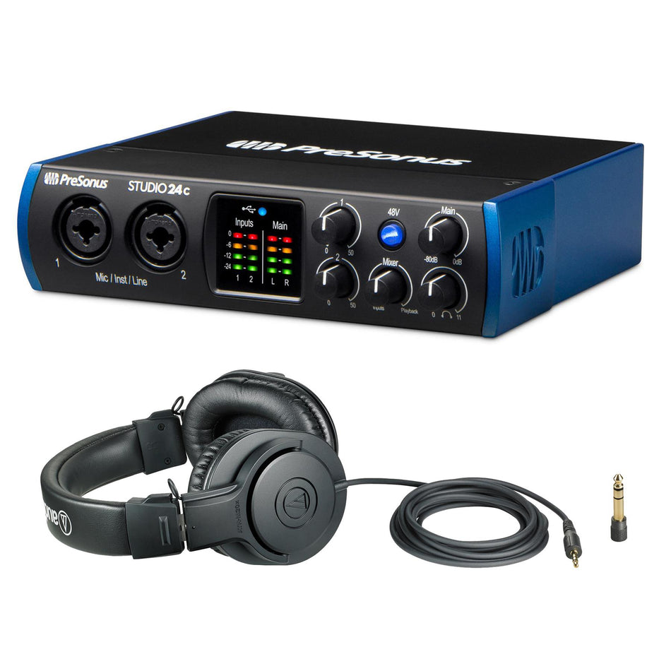 PreSonus Studio 24C USB Interface Bundle with Audio-Technica ATH-M20x Headphones