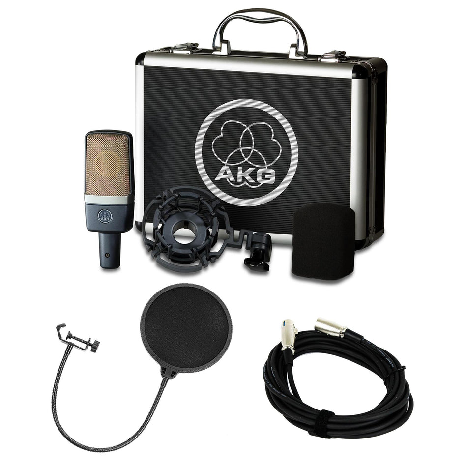 AKG C214 Microphone w/ 20-foot XLR Cable & Pop Filter Bundle