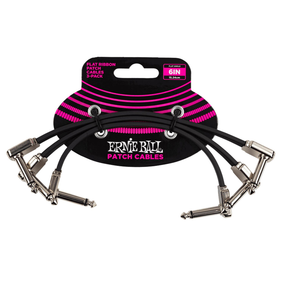 Ernie Ball P06221 6" Flat Ribbon 1/4" TS Patch Cables - 3 Pack Pedal Cord 6in