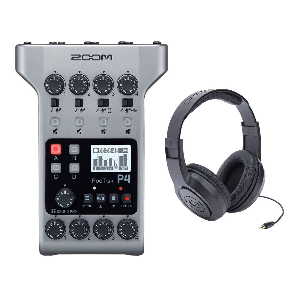 Zoom Podtrak P4 Podcast Recorder Bundle with Samson SR350 Headphones