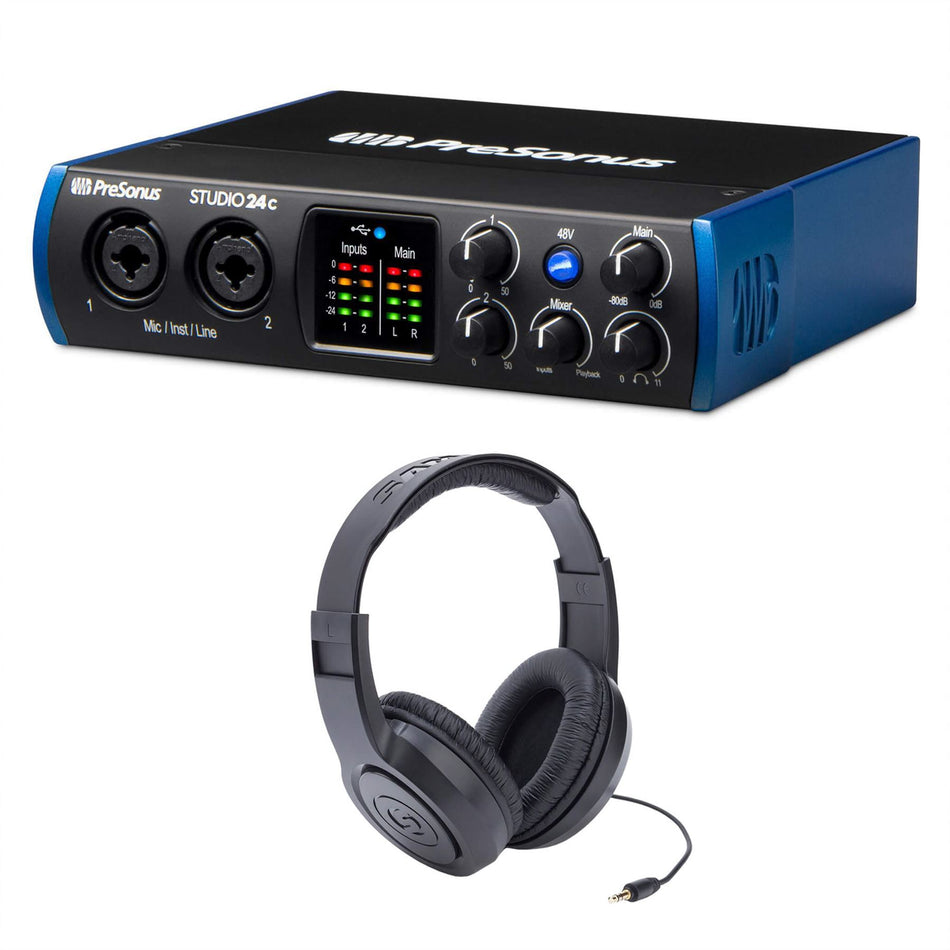 PreSonus Studio 24C USB-C Audio Interface Bundle with Samson SR350 Headphones