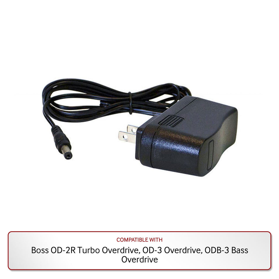 9V Power Supply for Boss OD-2R Turbo Overdrive, OD-3 Overdrive, ODB-3 Bass Overdrive