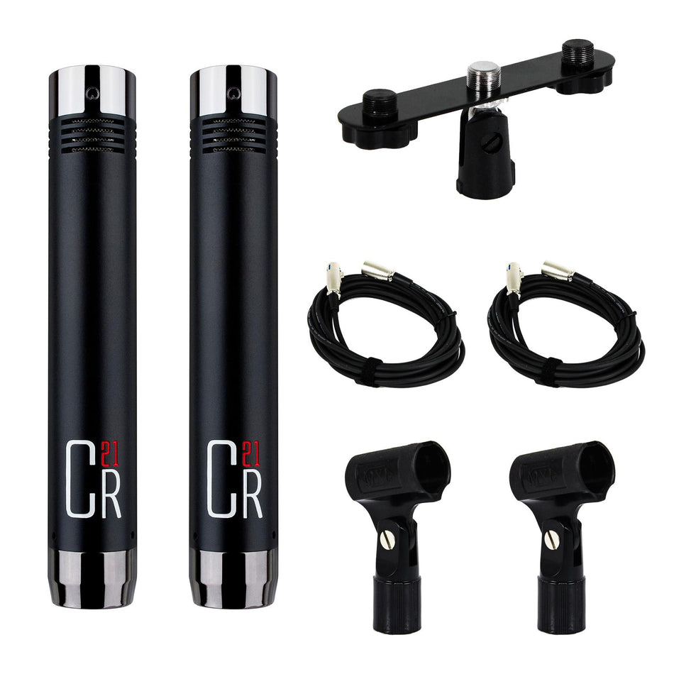 MXL CR21 Microphone Stereo Pair Bundle with Stereo Bar & XLR Mic Cables