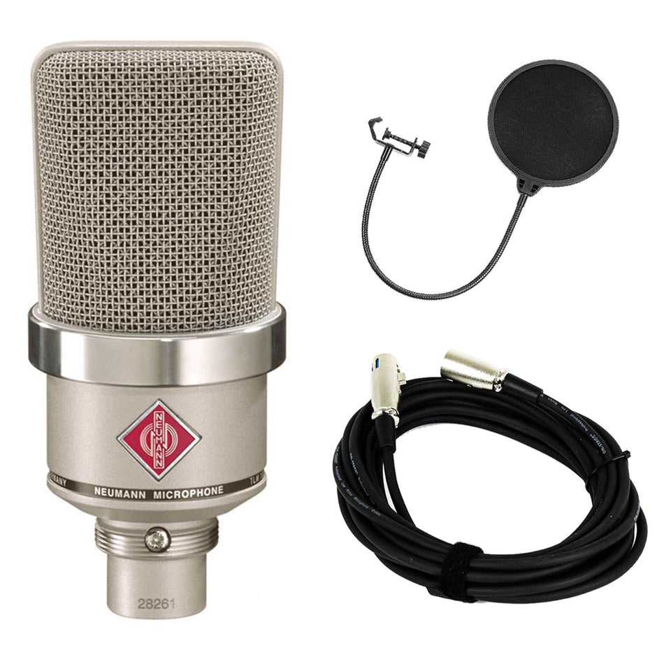 Neumann TLM 102 Nickel Microphone w/ 20-foot XLR Cable & Pop Filter Bundle