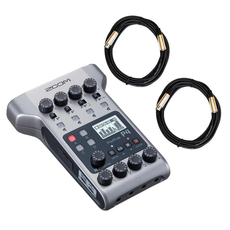 Zoom Podtrak P4 Podcast Recorder Bundle with Two 20-Foot XLR Cables