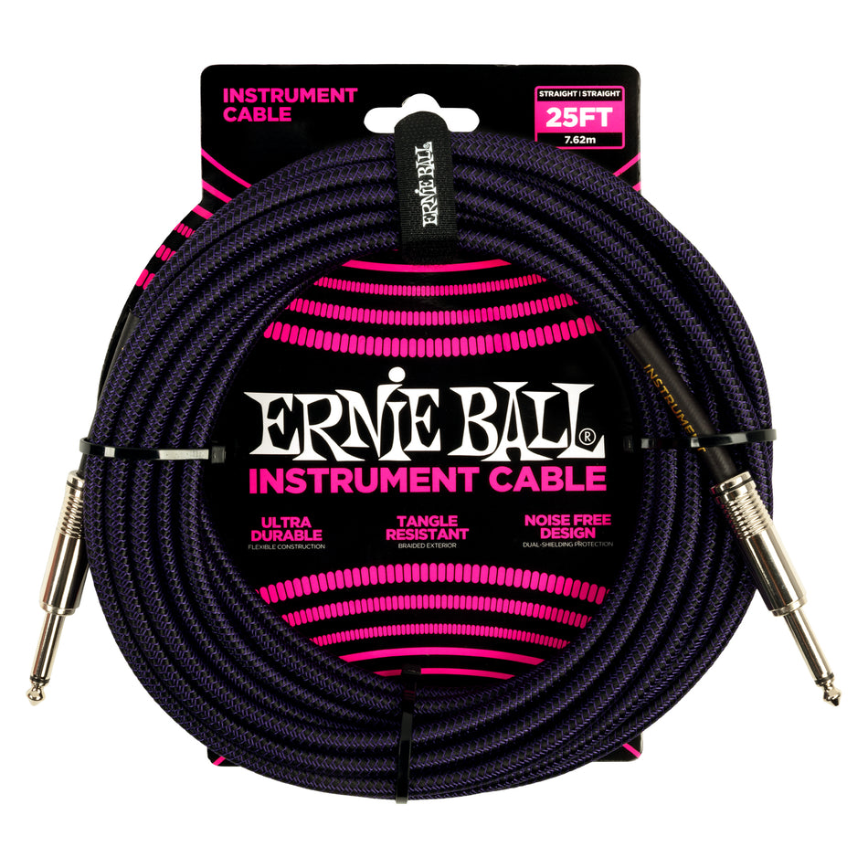 Ernie Ball P06397 25-foot Purple/Black Braided Straight/Straight Instrument Cable