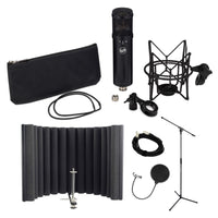 Warm Audio WA-47Jr Black Microphone Bundle with Shield, Pop Filter, Stand, Cable