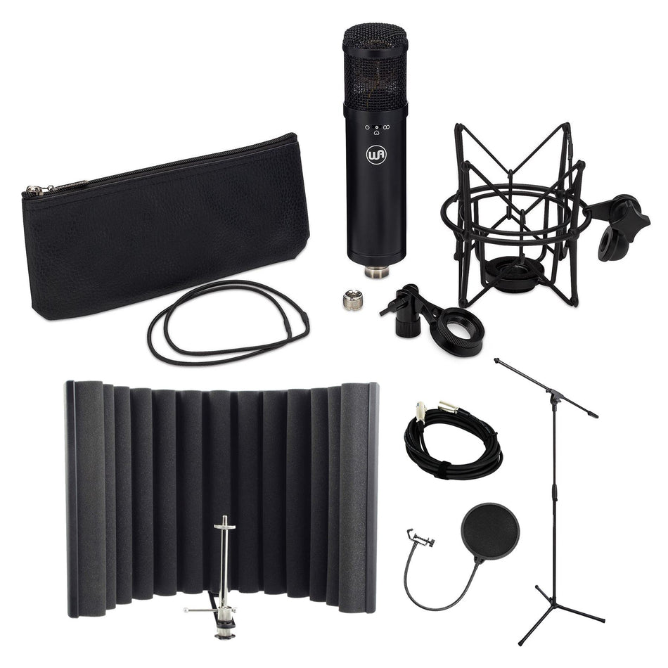 Warm Audio WA-47Jr Black Microphone Bundle with RF-X Shield, Pop Filter, Mic Stand, Cable