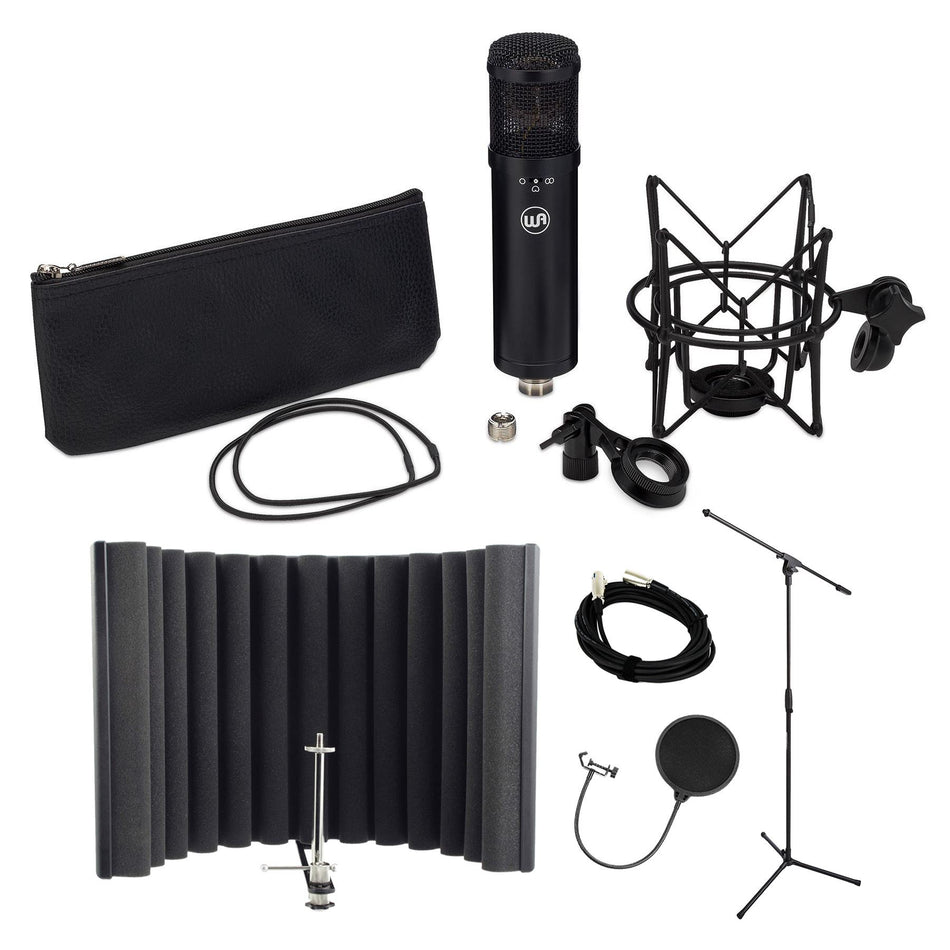 Warm Audio WA-47Jr Black Microphone Bundle with Shield, Pop Filter, Stand, Cable