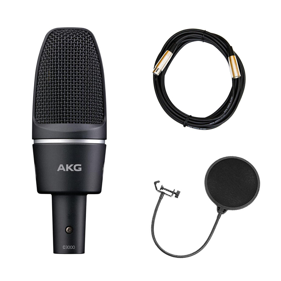 AKG C3000 Condenser Microphone w/ 20-foot XLR Cable & Pop Filter. Bundle