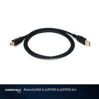 3-foot Black USB-A to USB-B 2.0 Gold Plated Cable for Roland JUNO-X, JUPITER-X, JUPITER-Xm