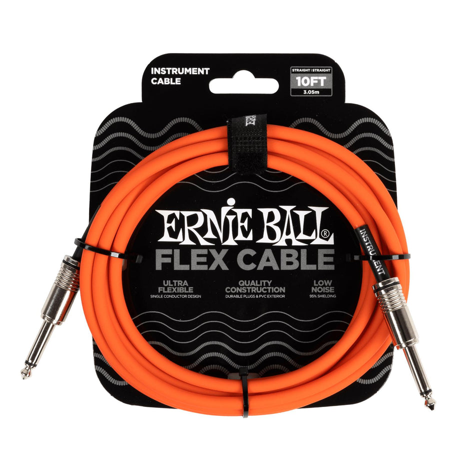 Ernie Ball P06416 10-Foot Orange Flex 1/4" TS Instrument Cable Straight/Straight