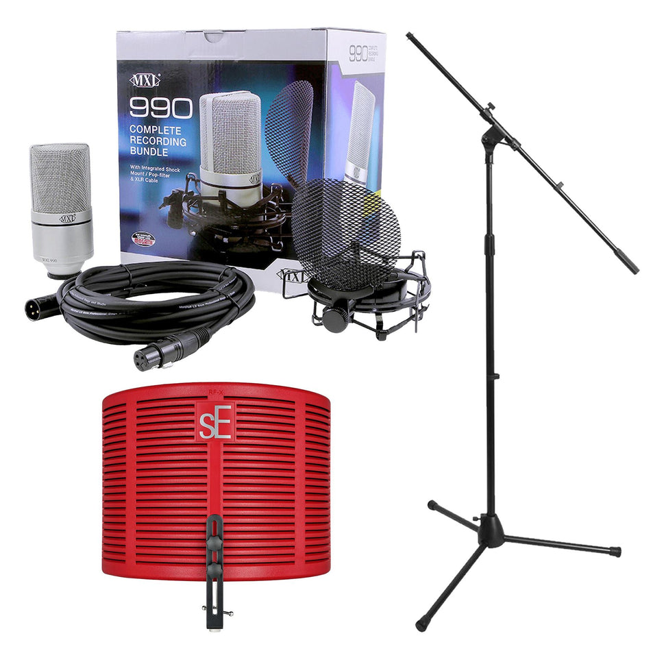 MXL 990 Complete Microphone Recording Bundle Bundle with Acoustic Shield & Stand