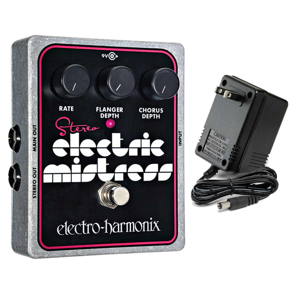 Electro-Harmonix Stereo Electric Mistress Flanger/Chorus Guitar Effects Pedal with Power Supply