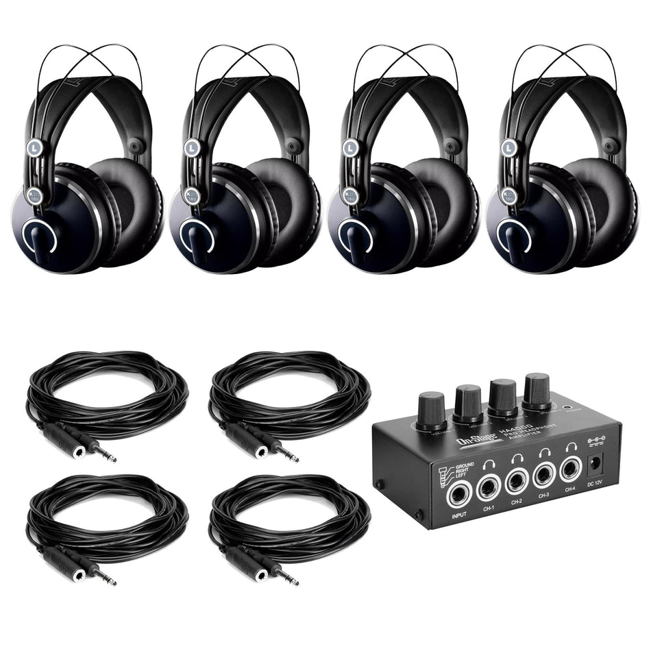 4-Pack of AKG K271 MKII Headphones Bundle with Extension Cables &  Amplifier