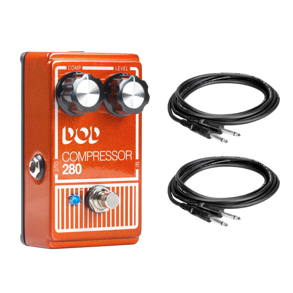Digitech DOD 280 Compressor Pedal w/ 2 Hosa 1/4" Cables Bundle